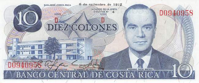 10 Colones Costa Rica 6.9.1972